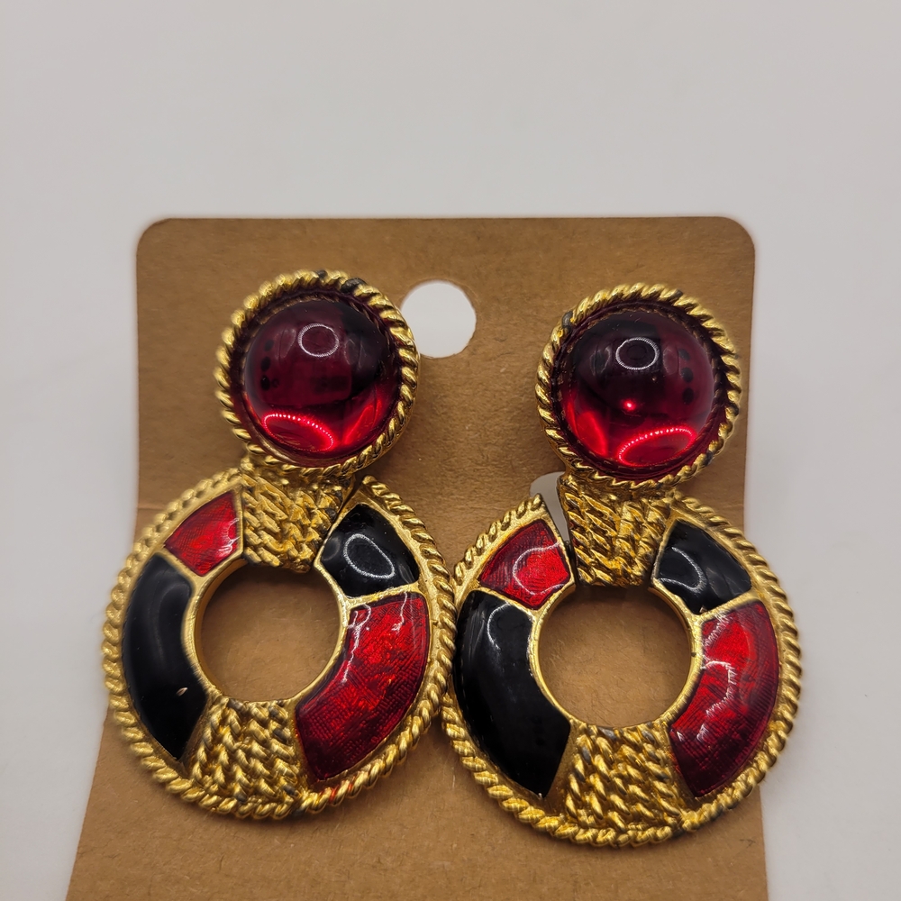 Griproix Red Black Gold-Tone Pierced Earrings